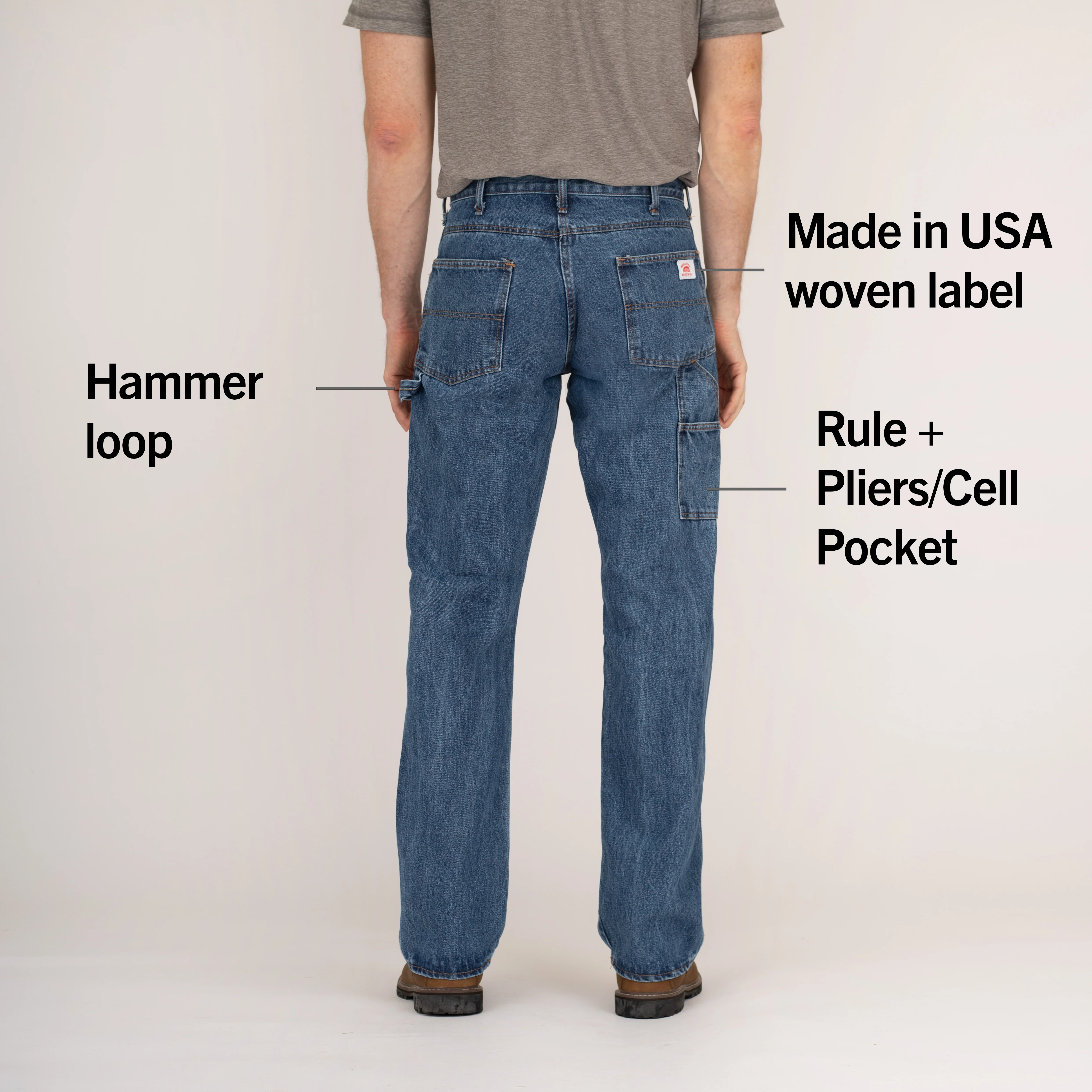 #1010 Made in USA 14 oz. Dark Stone Washed Carpenter Dungaree Jean - Image 4